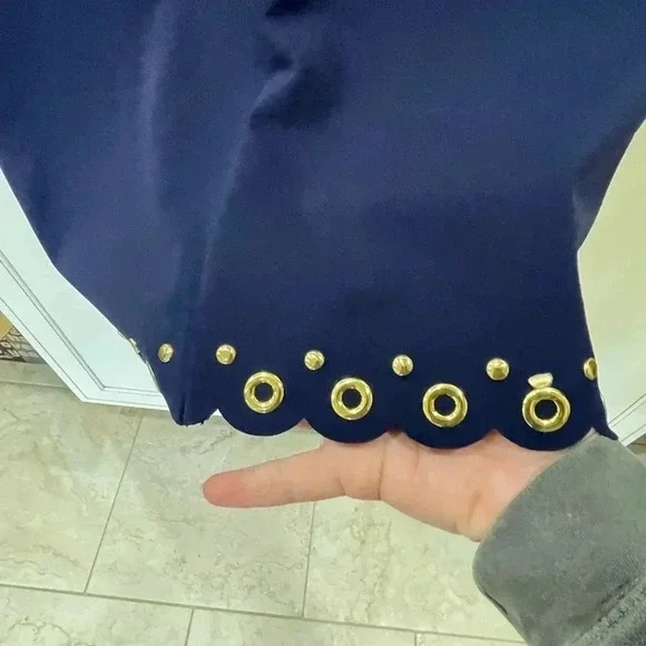 MICHAEL KORS SCALLOP HEM GROMMET DRESS TRUE NAVY SIZE L - Picture 4 of 4